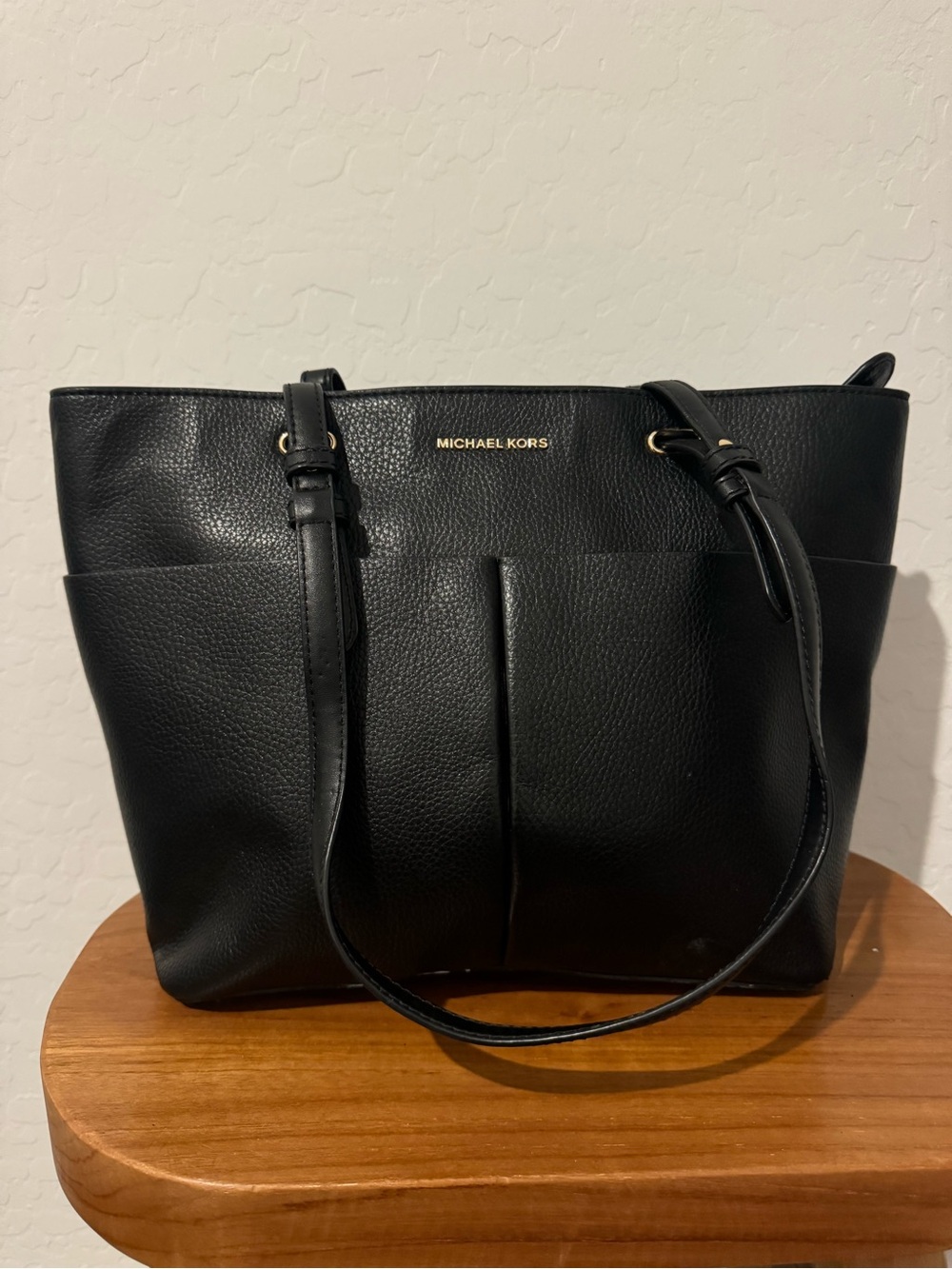 Michael Kors Black Pebbled Leather Tote with Gold Hardware